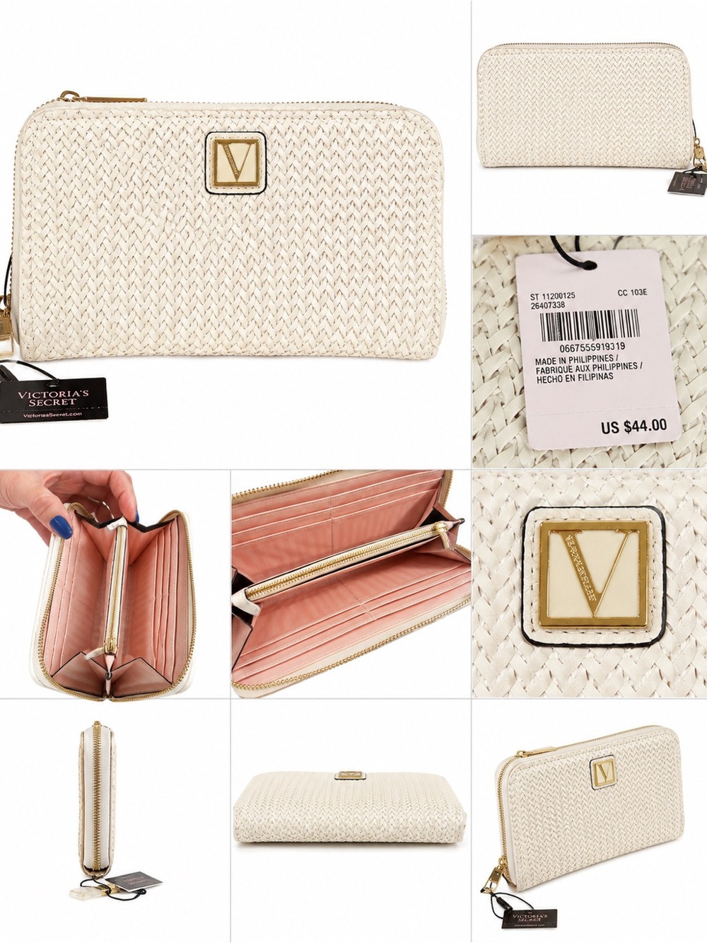 Victoria's Secret Cream Woven Zip-Around Wallet with Gold Accent - Picture 5 of 5